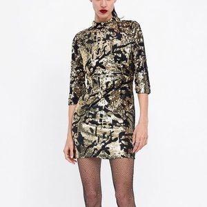 Zara sequin keyhole back mini dress